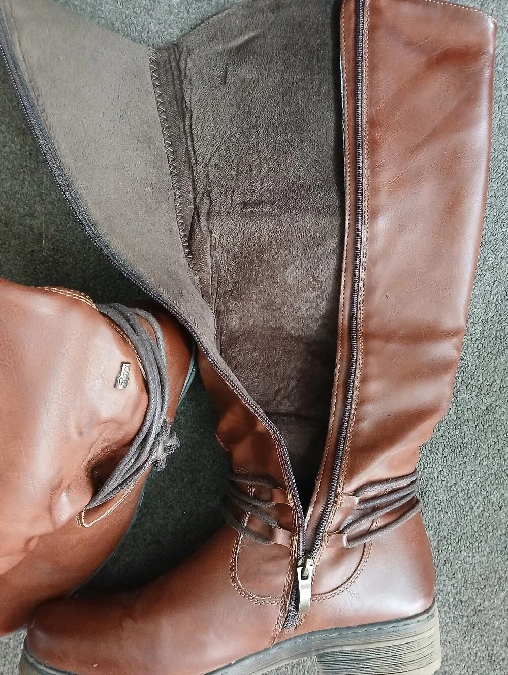 Spring Step Women’s Brown Leather Tall Riding Boots with Side Zip EU 42
